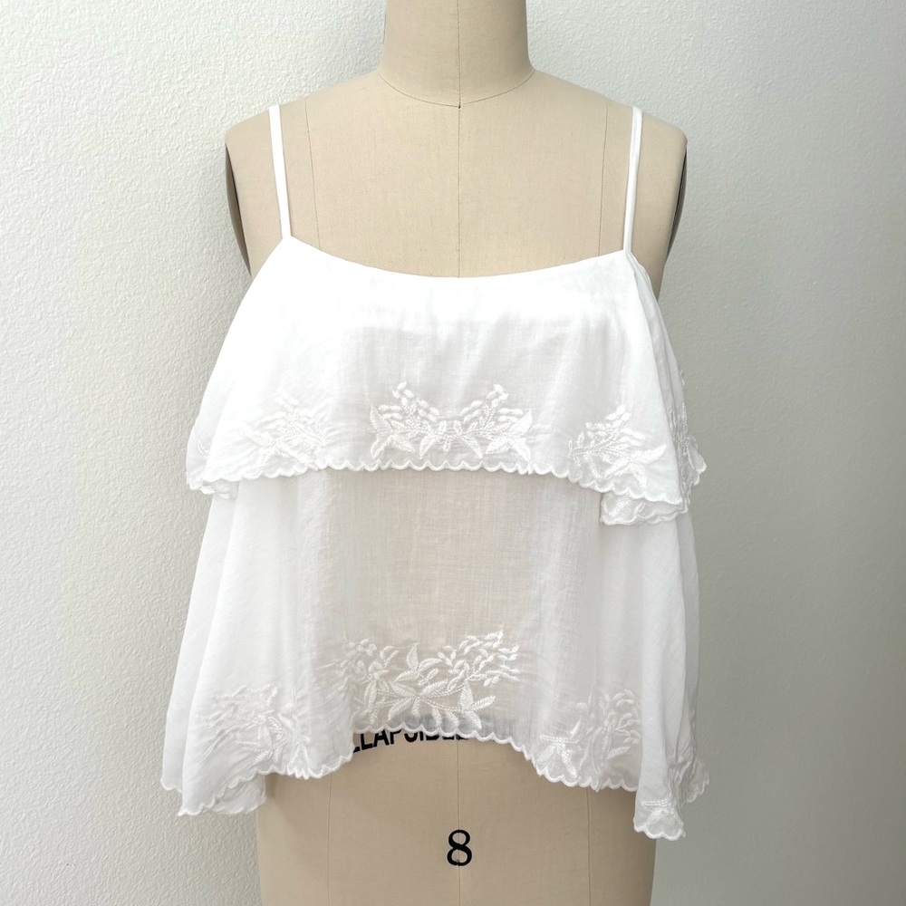 J Crew Embroidered Tank Top NWT White Cotton Voile Spaghetti Straps Ethereal L